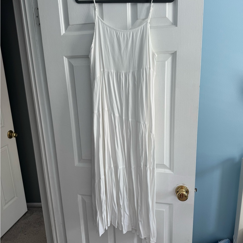 Amazon White Tiered Maxi Dress Spaghetti Strap Sundress Size L - Picture 3 of 5
